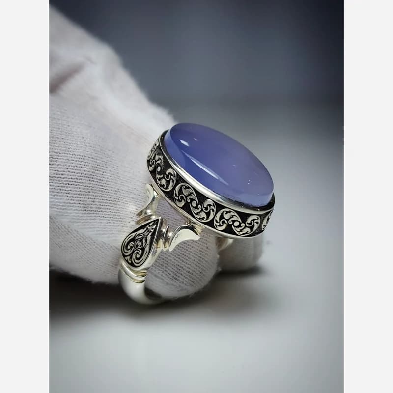 انگشتر عقیق کبود مردانه دستساز و فاخر | هدیه تولد | کادو روز مرد | انگشتر لاکچری | اصل