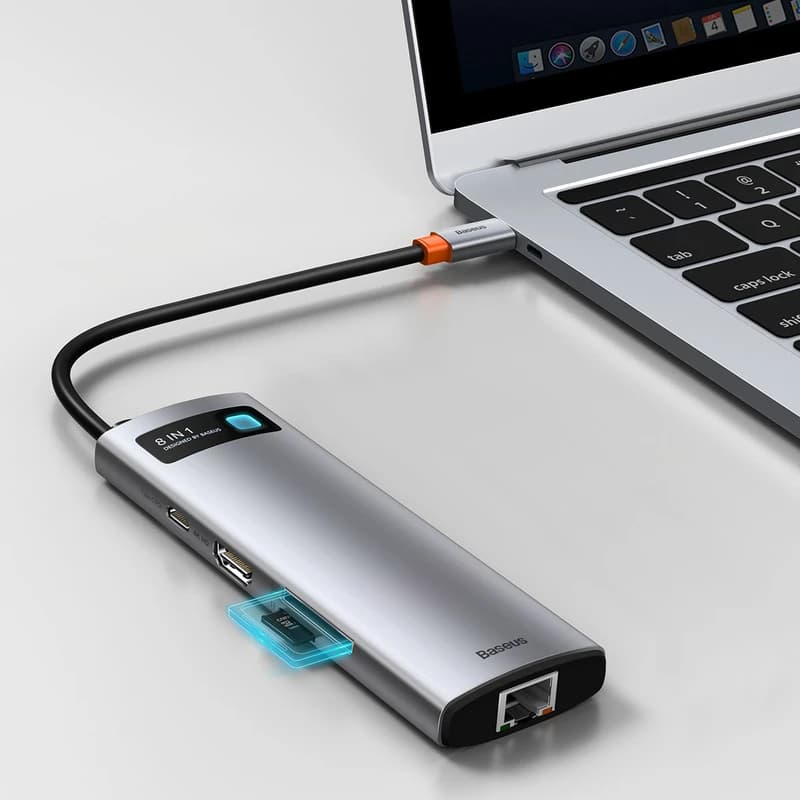 هاب 8 پورت بیسوس Baseus CAHUB-CV0G HUB 8in1 Gleam Metal — تصویر ۷