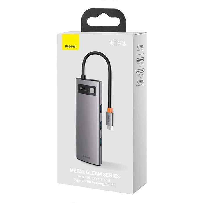 هاب 8 پورت بیسوس Baseus CAHUB-CV0G HUB 8in1 Gleam Metal — تصویر ۴