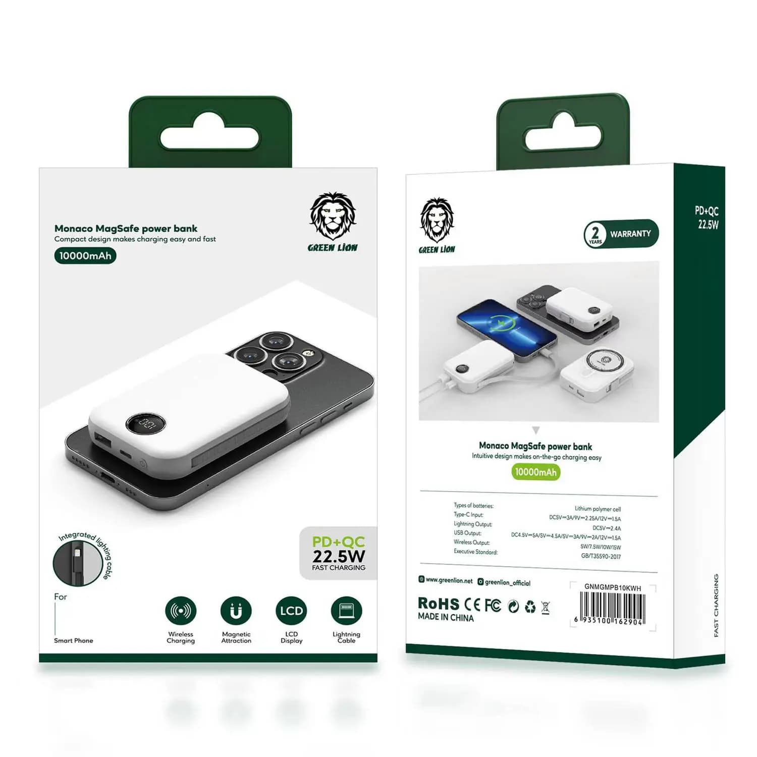 پاور بانک مگنتی گرین لاین مدل Green Lion Monaco Magsafe Power Bank GNMGMPB10K ظرفیت 10000mAh — تصویر ۴