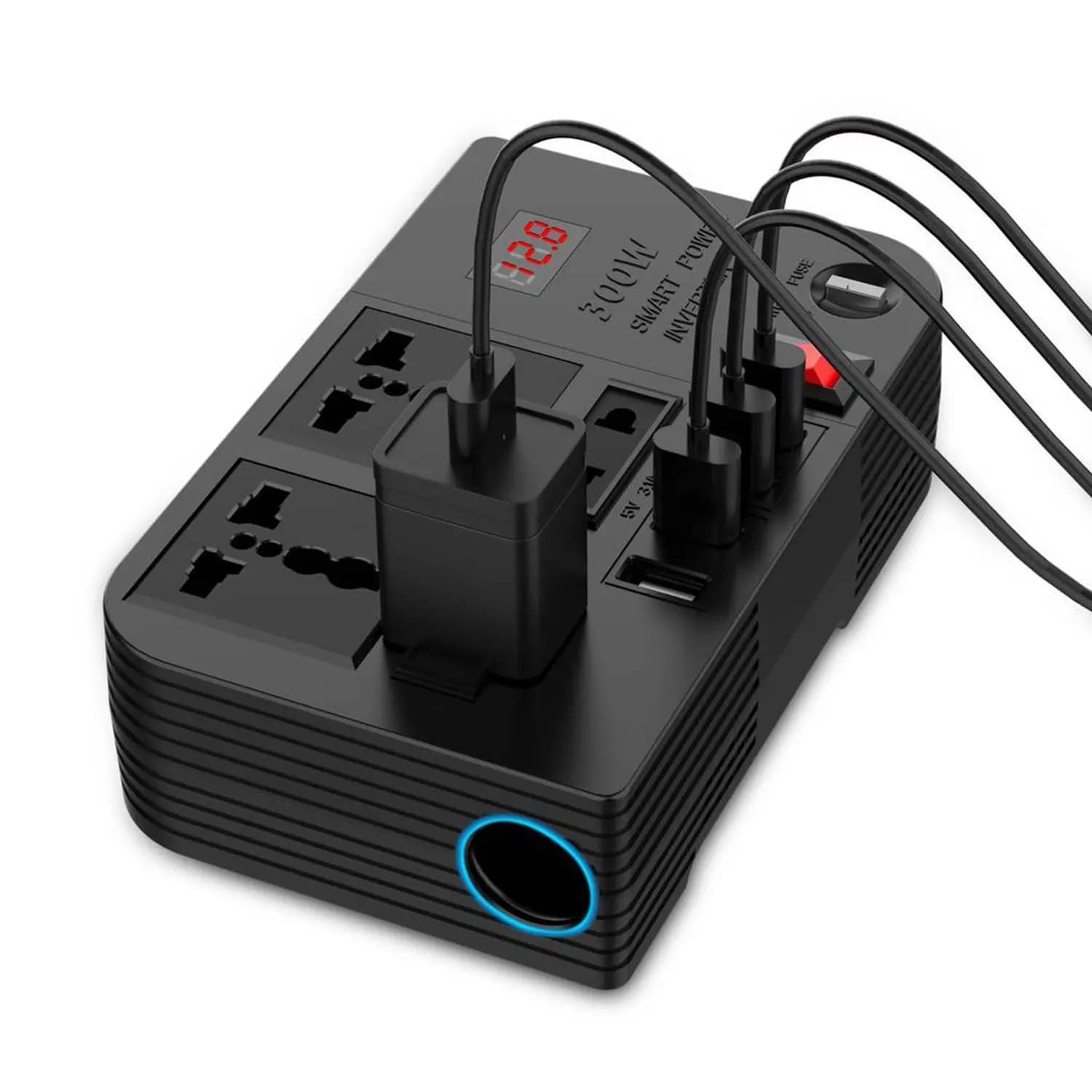 چند راهی شارژر فندکی گرین لاین مدل Green Lion GNSPOW300W Spark 3 Car Power Inverter با توان 300W — تصویر ۱۲