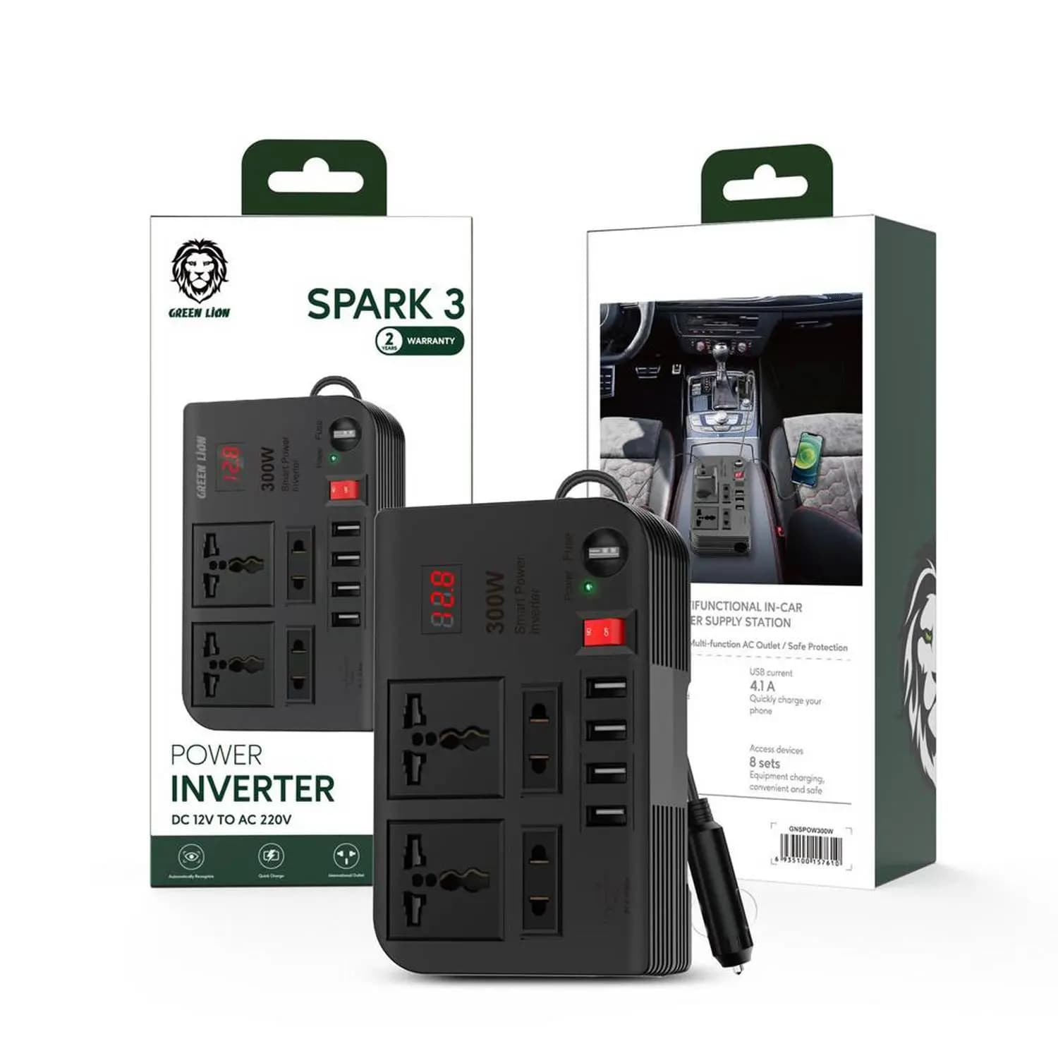 چند راهی شارژر فندکی گرین لاین مدل Green Lion GNSPOW300W Spark 3 Car Power Inverter با توان 300W — تصویر ۸
