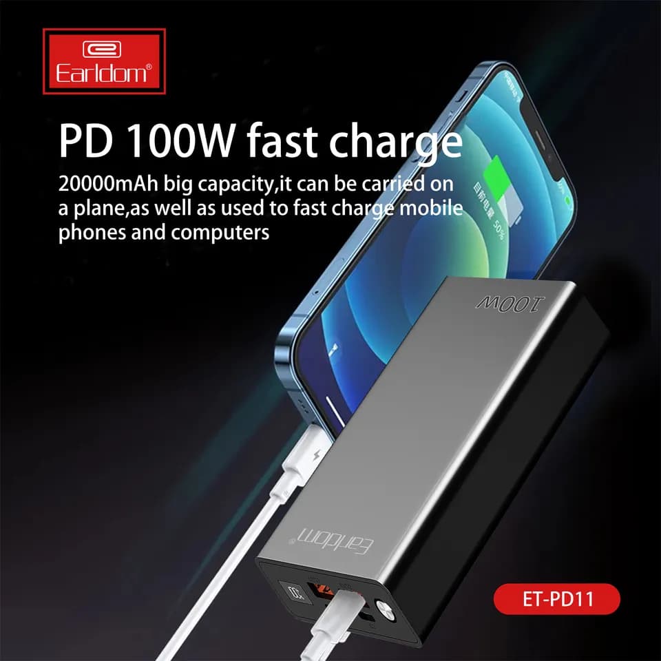 پاور بانک فست شارژ ارلدام مدل Earldom PowerBank ET-PD11 با ظرفیت 20000mAh و توان 100W — تصویر ۱۱