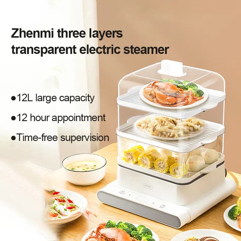 بخارپز شیائومی مدل Xiaomi Zhenmi Three Layer Steamer ZMZG-02 ظرفیت 12 لیتری — تصویر ۷