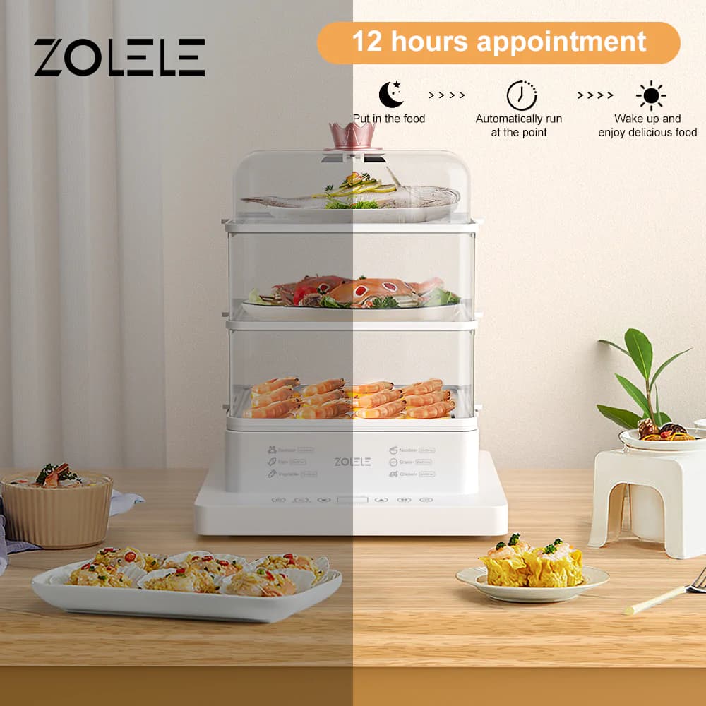 بخارپز برقی سه لایه شیائومی مدل Zolele ZM100 ظرفیت 24 لیتری — تصویر ۶