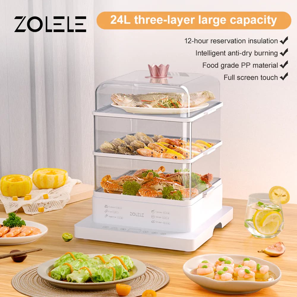 بخارپز برقی سه لایه شیائومی مدل Zolele ZM100 ظرفیت 24 لیتری — تصویر ۵