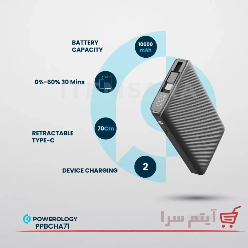 پاوربانک پاورولوژی PPBCHA71 توان 22 وات ظرفیت 10000 میلی آمپر — تصویر ۱۲