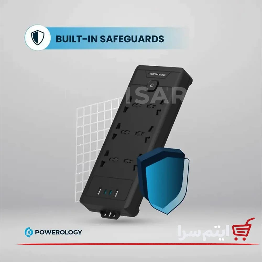 چندراهی برق پاورولوژی PWCUQC034 طول کابل 3 متر و 6 پریز — تصویر ۵