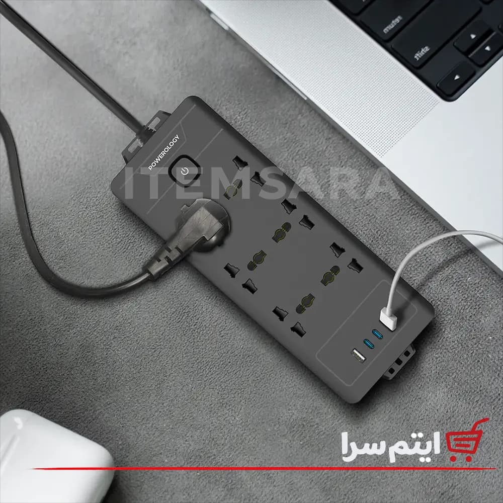 چندراهی برق پاورولوژی PWCUQC034 طول کابل 3 متر و 6 پریز — تصویر ۹
