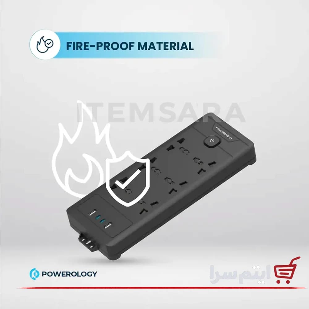 چندراهی برق پاورولوژی PWCUQC034 طول کابل 3 متر و 6 پریز — تصویر ۷