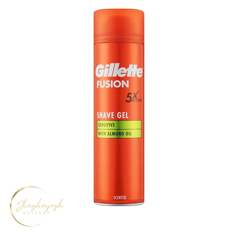 ژل اصلاح مردانه پوست حساس حاوی روغن بادام ژیلت فیوژن حجم ۲۰۰ میل Gillette Fusion 5X Action Sensitive Shave Gel with Almond Oil 200ml