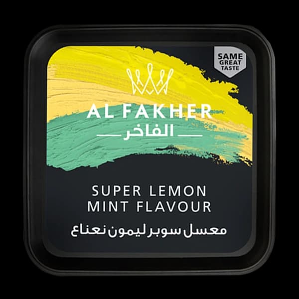 سطل تنباکو قلیان الفاخر لیمو نعنا مشکی Alfakher lemon mint hookah tobacco — تصویر ۳