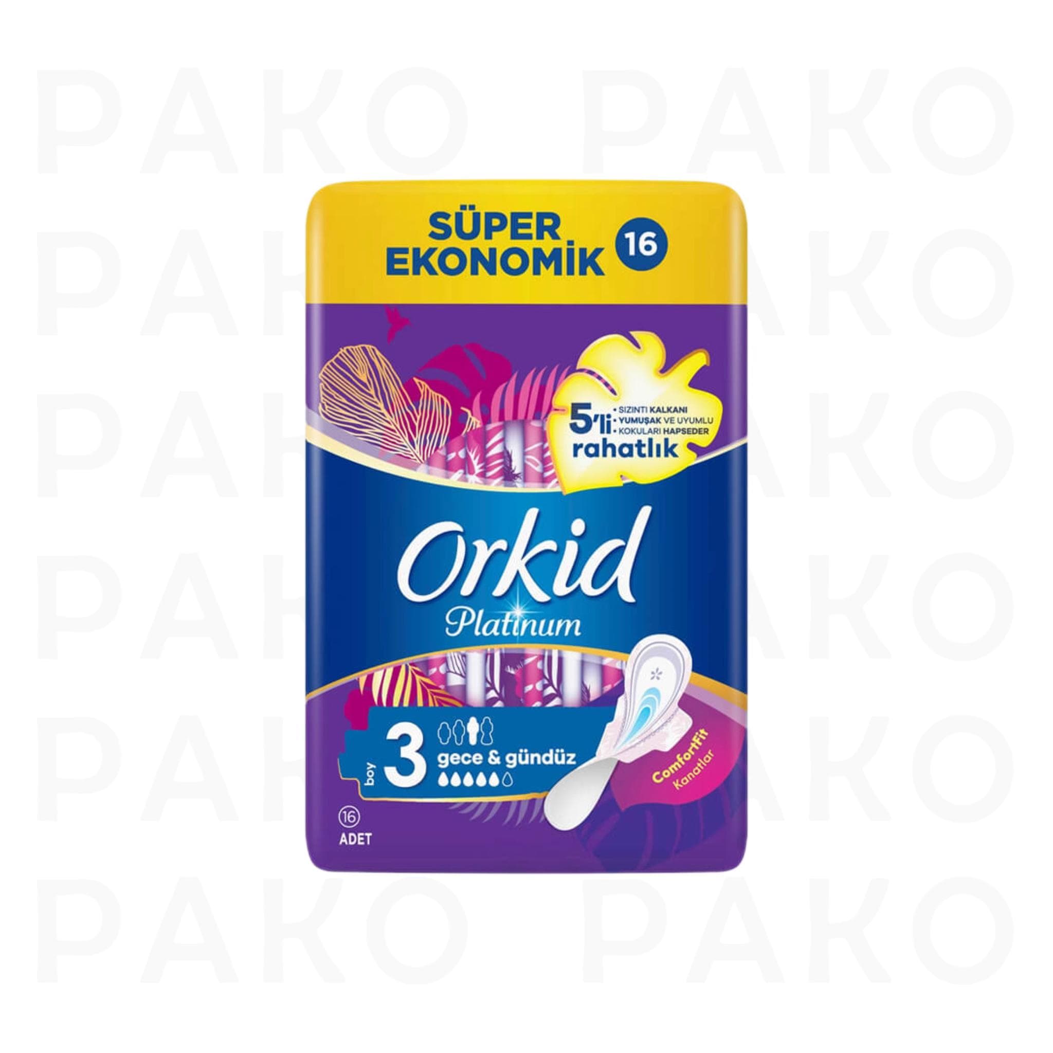 نوار بهداشتی ارکید مدل شب و روز Platinum Gece & Gunduz بسته ۱۶ عددی Orkid sanitary napkins, Platinum day and night model, pack of 16 — تصویر ۵