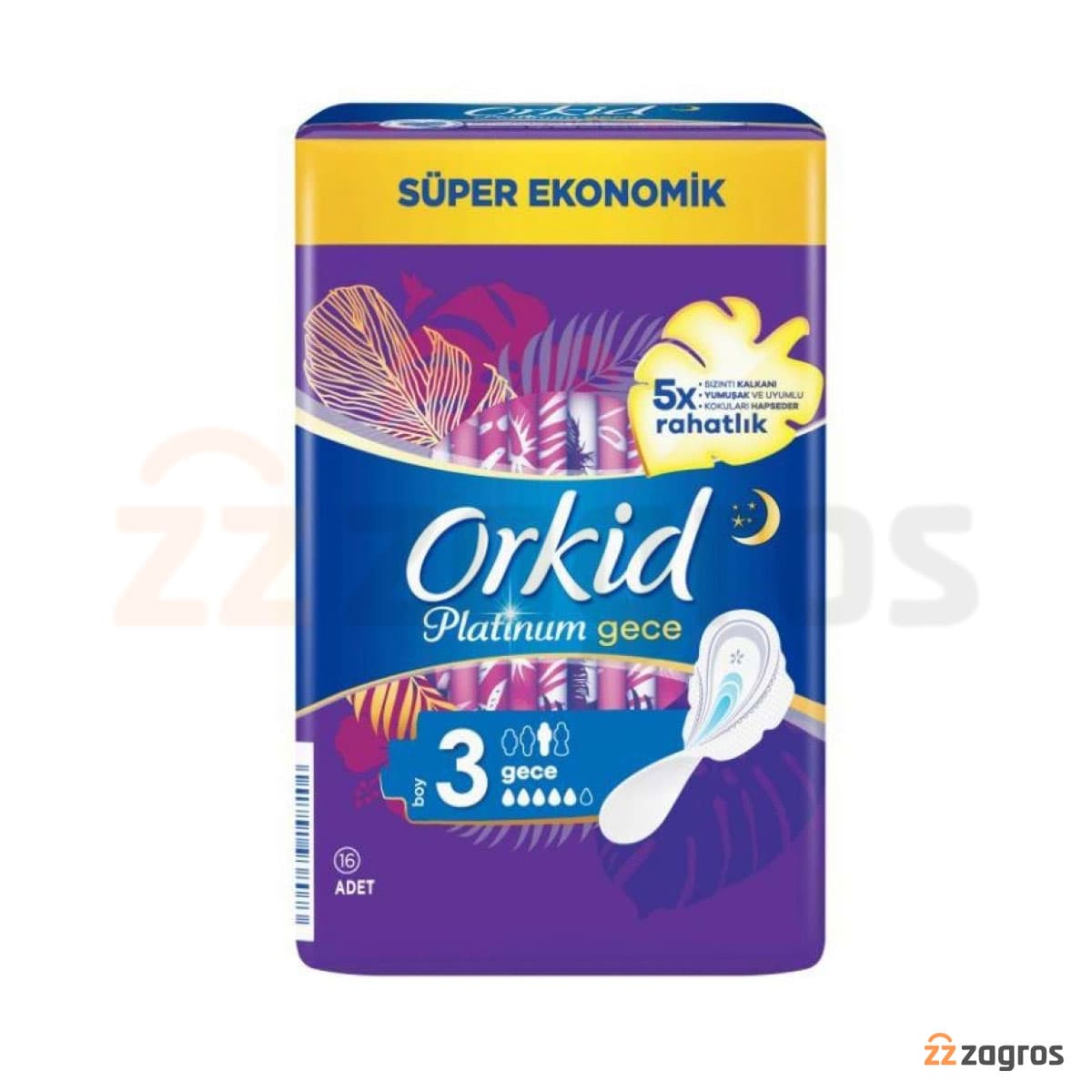 نوار بهداشتی ارکید مدل شب و روز Platinum Gece & Gunduz بسته ۱۶ عددی Orkid sanitary napkins, Platinum day and night model, pack of 16 — تصویر ۶