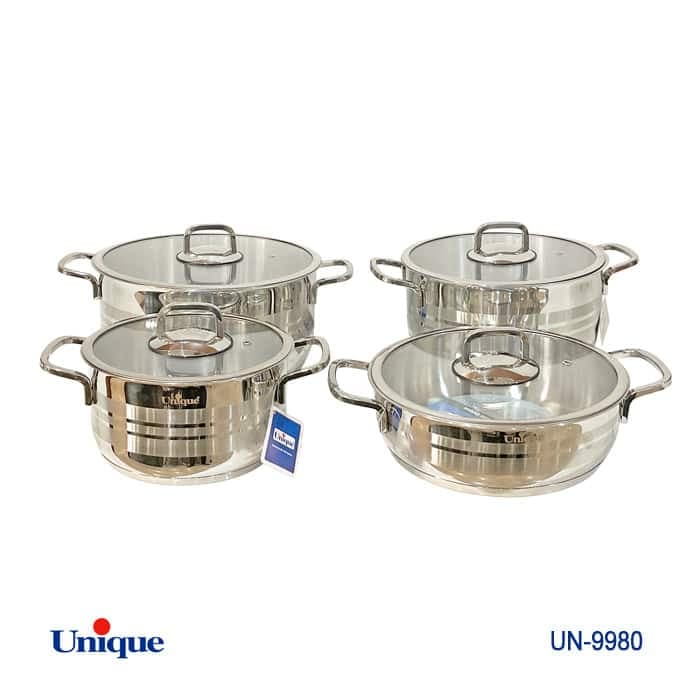 سرویس قابلمه استیل درب فلت یونیک 8 پارچه کد UN-9980