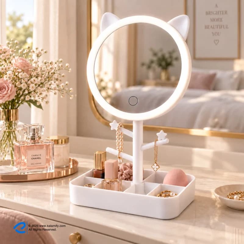 آینه آرایشی رینگ لایت دار مدل 404059استنددار — تصویر ۴