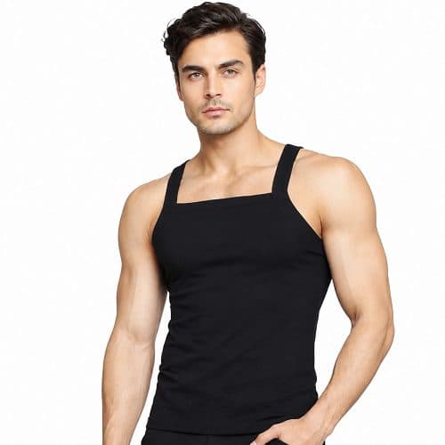 زیرپوش مردانه رکابی مدل یقه خشتی مشکی