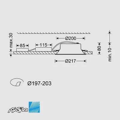چراغ دانلایت توکار 20 وات مدل هلنا کامفورت سری optimax مازی نور — تصویر ۳