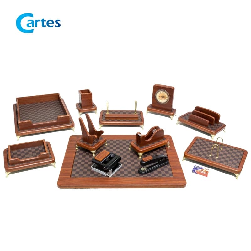 ست رومیزی مدیریتی 14 پارچه چوب و چرم کد 914p — تصویر ۴