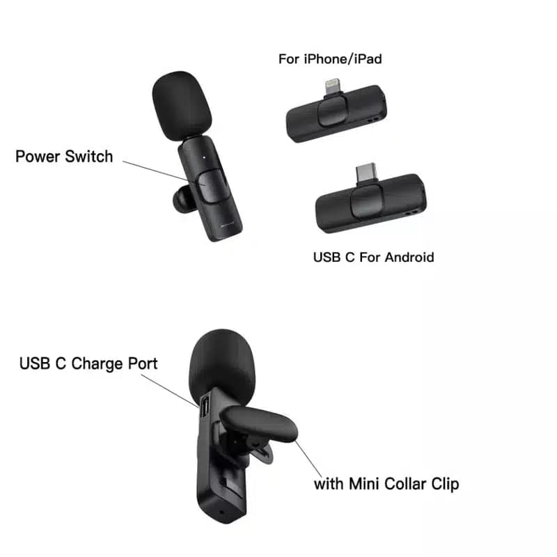 میکروفن یقه‌ای بی‌سیم K9 Dual Type-C دو عددی با کاهش نویز — تصویر ۱۱