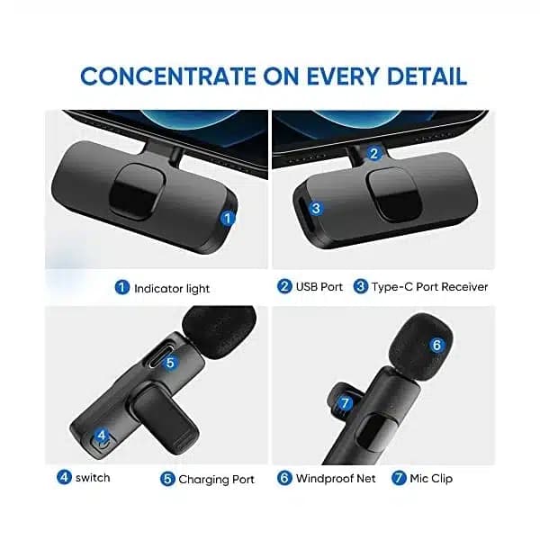 میکروفن یقه‌ای بی‌سیم K9 Dual Type-C دو عددی با کاهش نویز — تصویر ۴