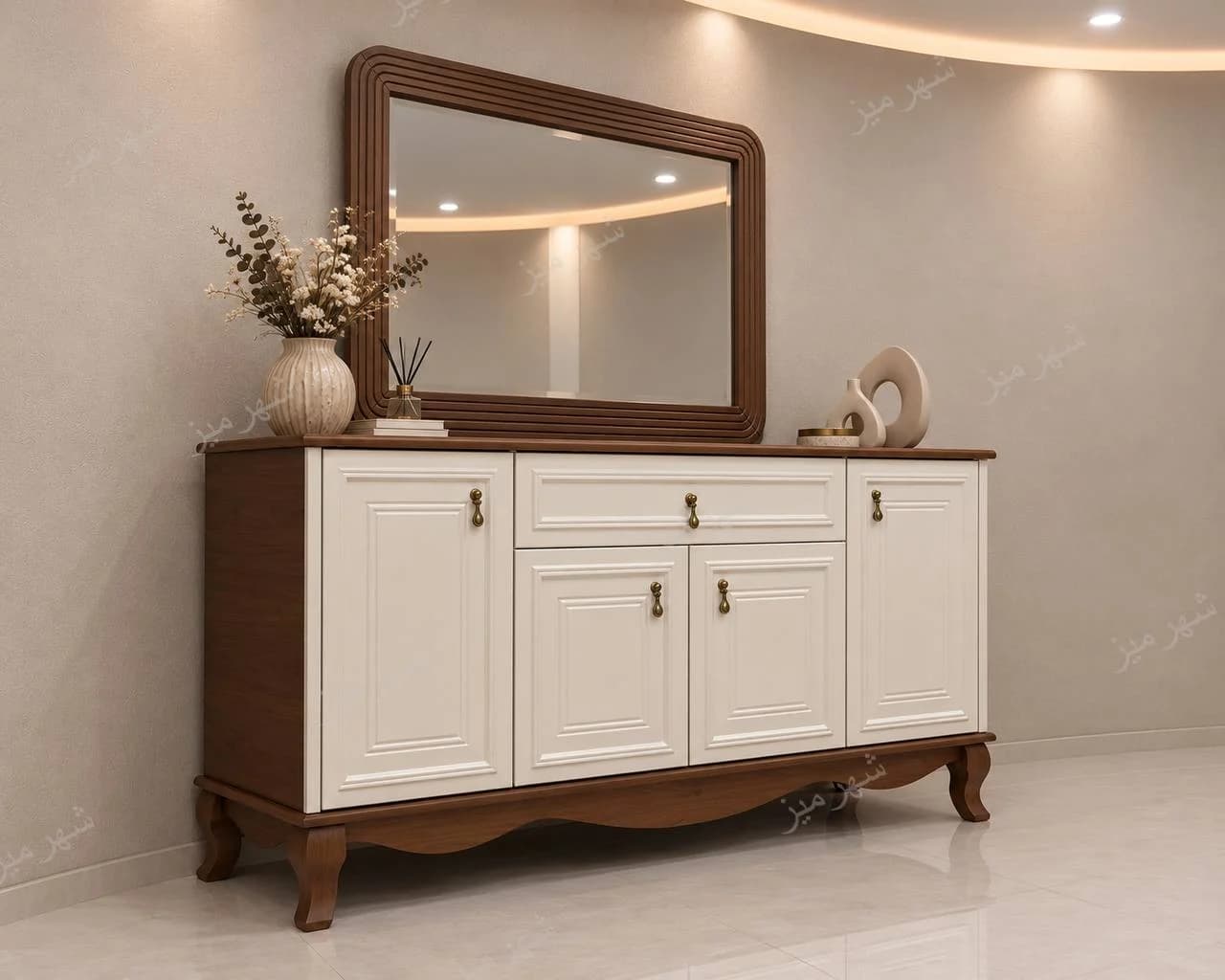 آینه و کنسول مدل 1060 سفید گردویی — تصویر ۹