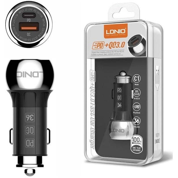 شارژر فندکی الدینیو 36 وات به همراه کابل مدل Ldnio C1
