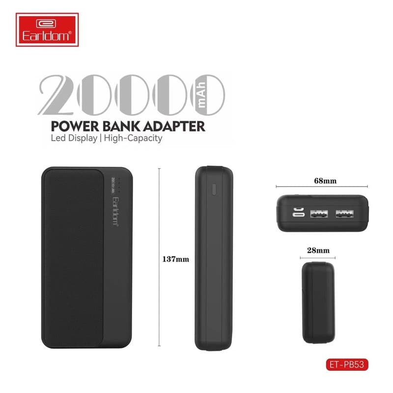 پاوربانک ارلدام مدل ET-PB53 ظرفیت 20000 میلی آمپر ساعت — تصویر ۸