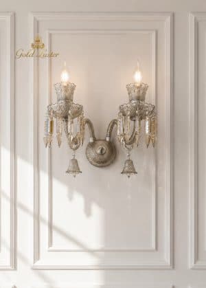 دیوارکوب کریستال مدل باکارات رنگ کنیاکی دو شعله
