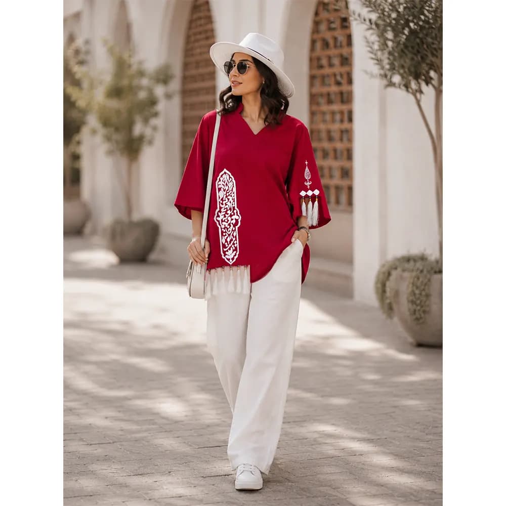 شومیز لینن زنانه طرح کعبه و بتخانه کد 23460 — تصویر ۱۱