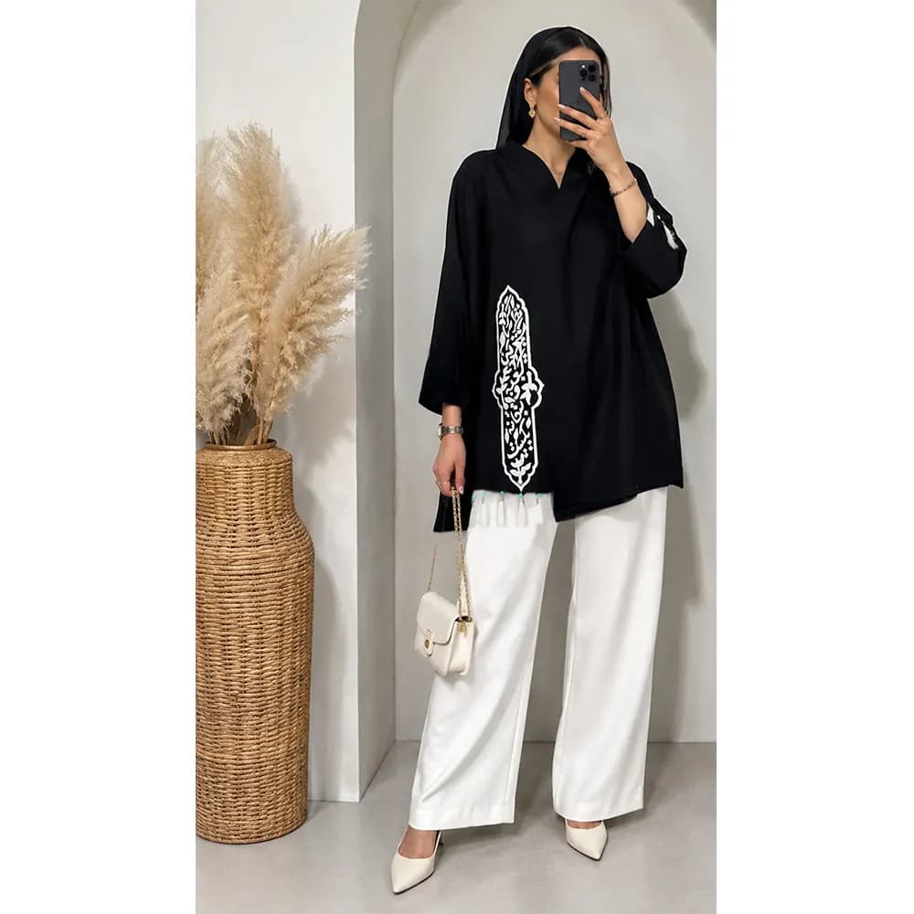 شومیز لینن زنانه طرح کعبه و بتخانه کد 23460 — تصویر ۴