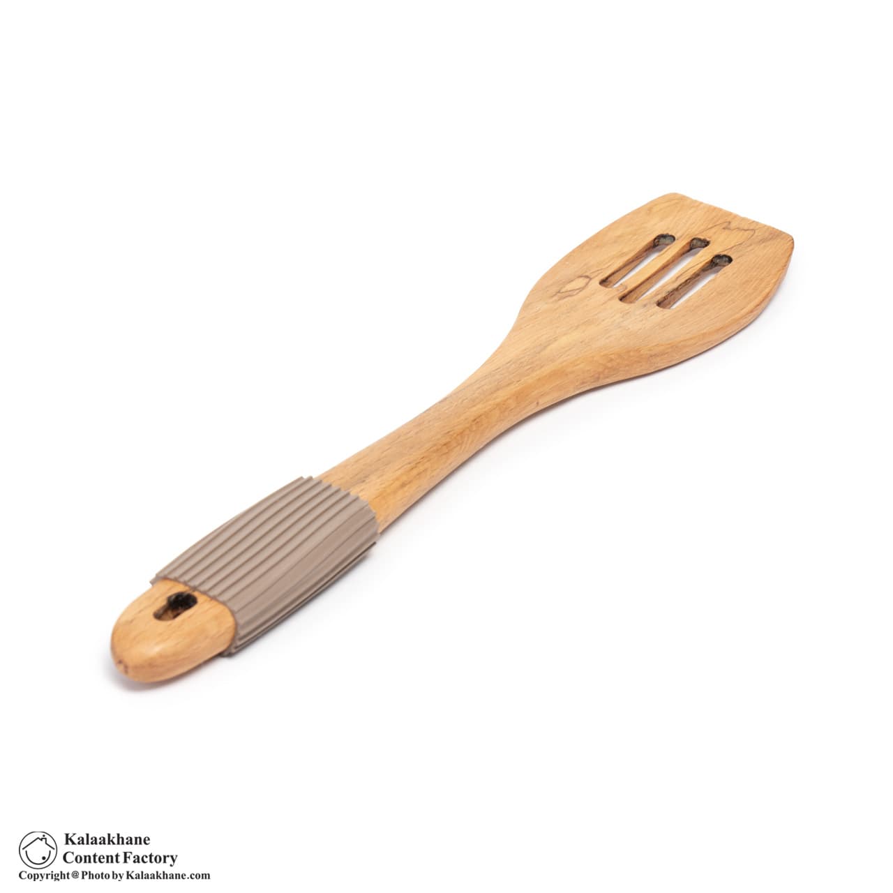 کفگیر تخت شیاردار چوبی یونیک دسته سیلیکونی مدل 1110 — تصویر ۵