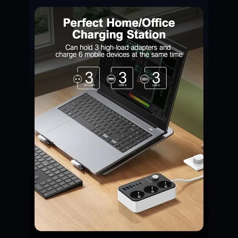 چند راهی 3 خانه ارت دار الدینیو با کابل 2 متری + شارژر USB و Type-C — تصویر ۵