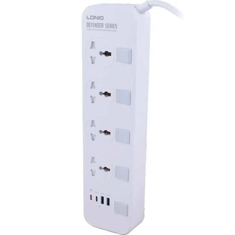 چند راهی 4 خانه ارت دار الدینیو با کابل 2 متری + شارژر USB و Type-C — تصویر ۲