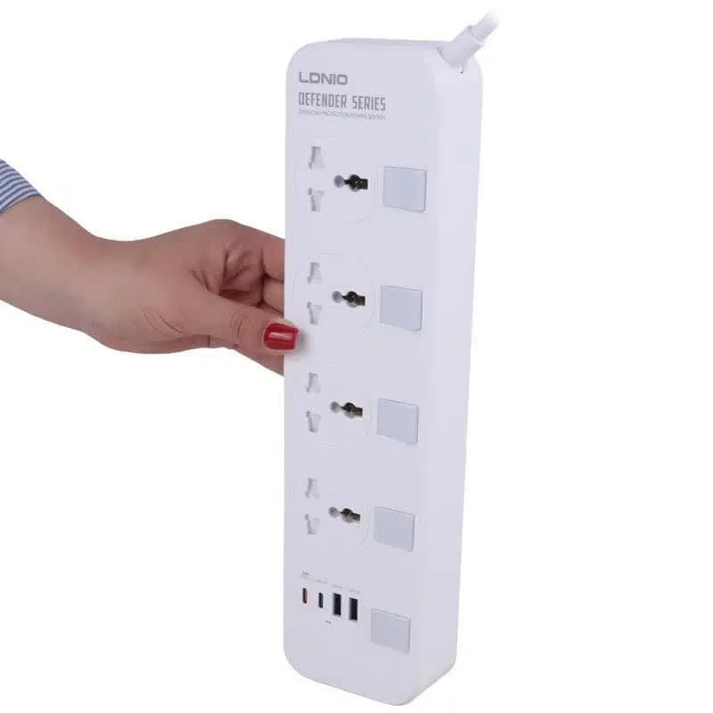 چند راهی 4 خانه ارت دار الدینیو با کابل 2 متری + شارژر USB و Type-C — تصویر ۸