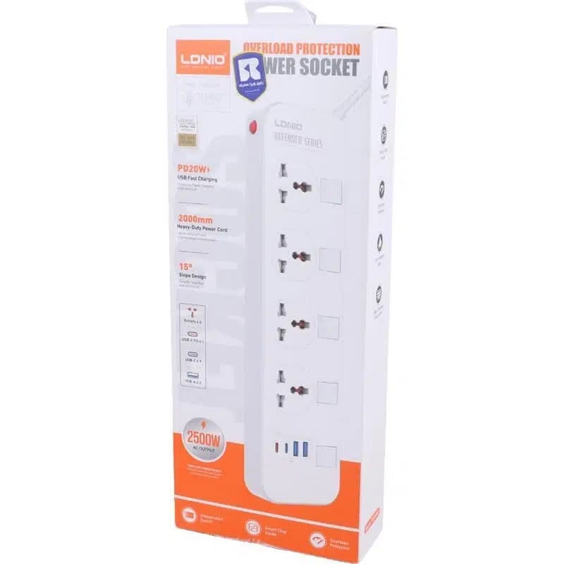چند راهی 4 خانه ارت دار الدینیو با کابل 2 متری + شارژر USB و Type-C — تصویر ۵