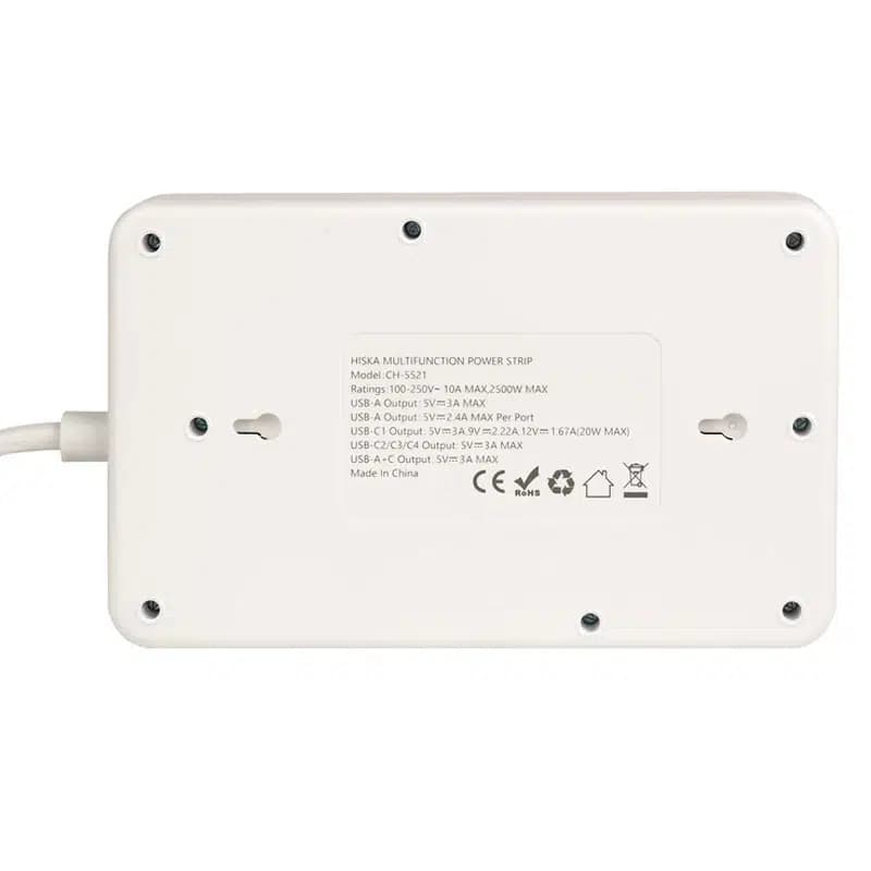 چند راهی 5 خانه هیسکا CH-5521 با کابل 2 متری + شارژر USB و Type-C — تصویر ۹