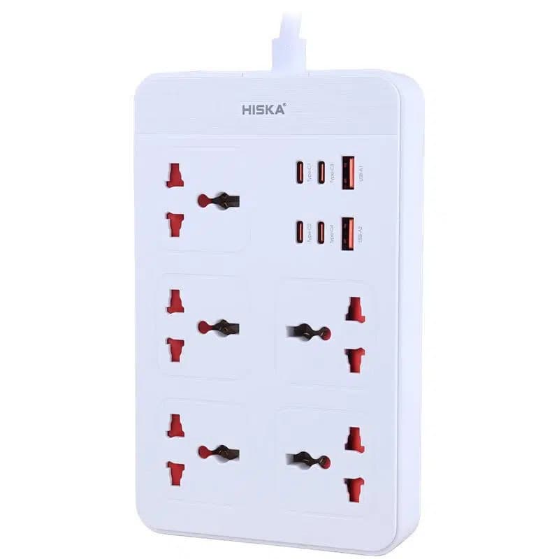 چند راهی 5 خانه هیسکا CH-5521 با کابل 2 متری + شارژر USB و Type-C