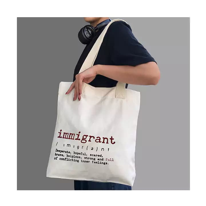 ساک پارچه ای کتان گوشه طرح مهاجر — تصویر ۳