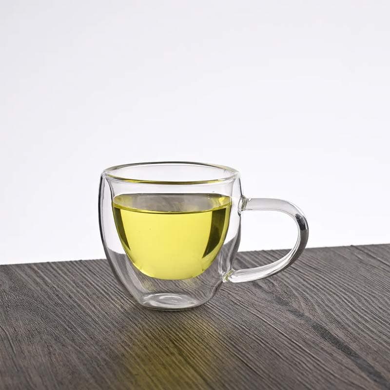 شات قهوه خوری دوجداره پیرکس دسته دار با زیره چوبی — تصویر ۶