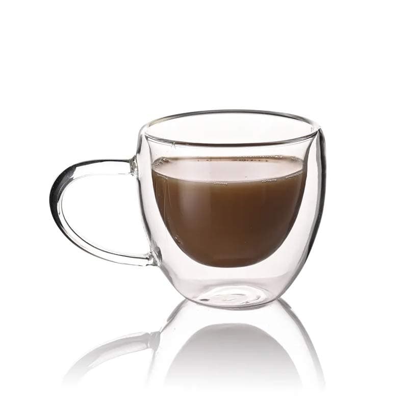 شات قهوه خوری دوجداره پیرکس دسته دار با زیره چوبی — تصویر ۲