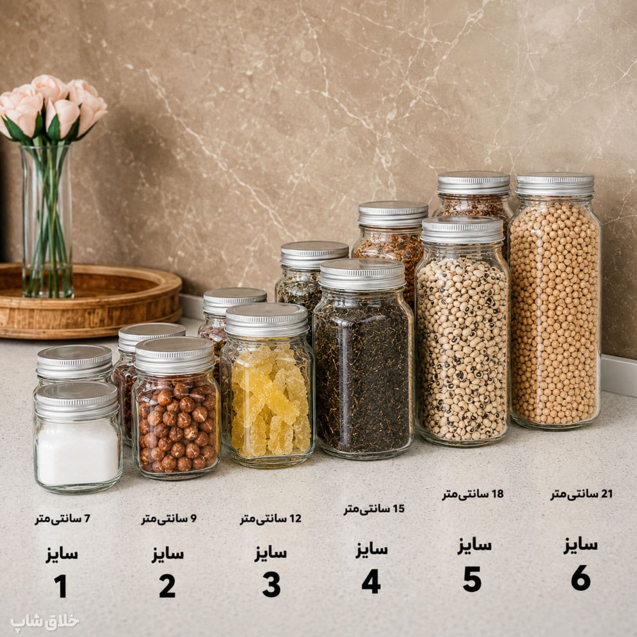 جار شیشه ای چهارگوش درب کانتینری سایز 1 کد 7 — تصویر ۴