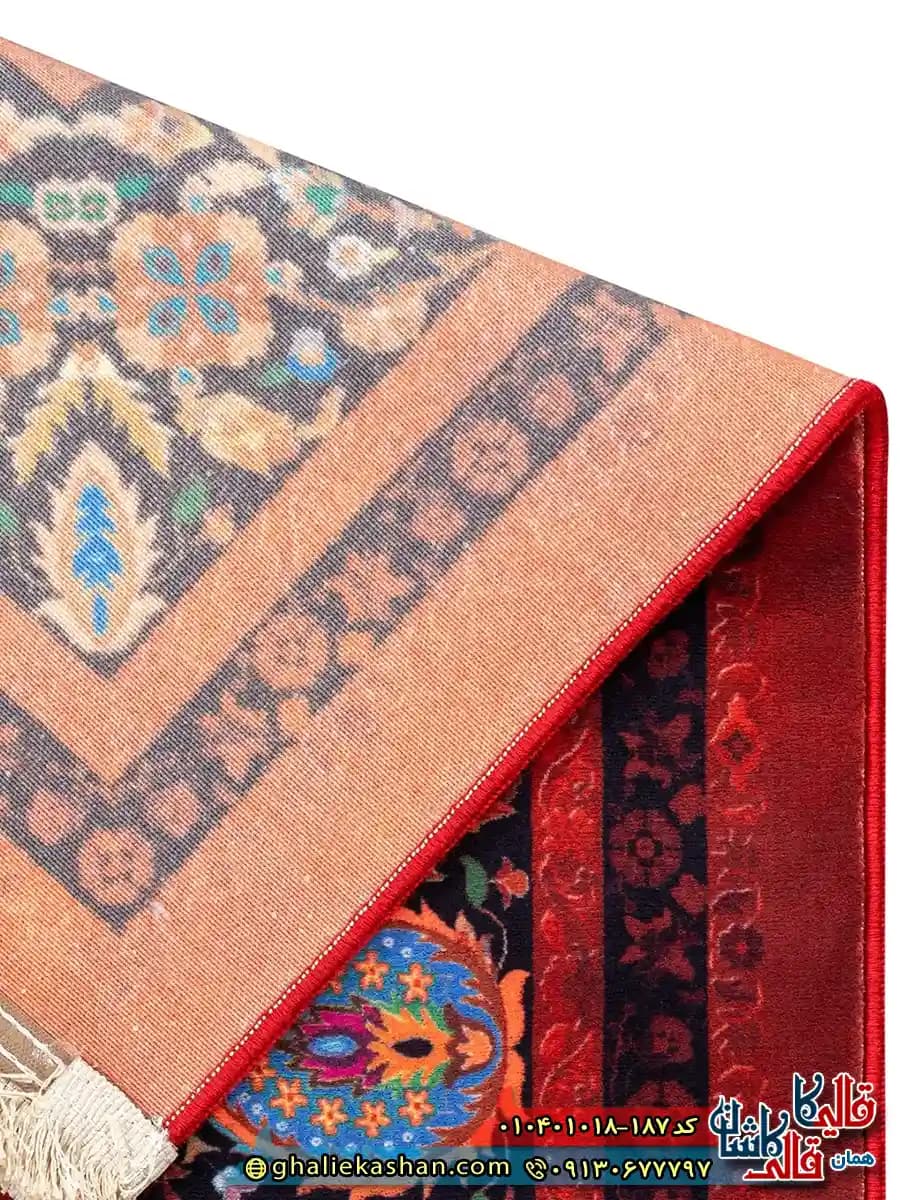 فرش وینتیج سنتی 1000 شانه طرح افشان سرخینه رنگ قرمز لاکی کاشان — تصویر ۷
