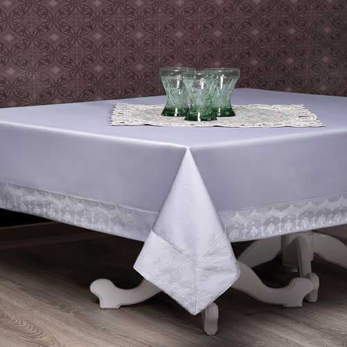رومیزی ساتن پنبه حاشیه دار 6 نفره مستطیل 180*150 کتیبه طوسی — تصویر ۳