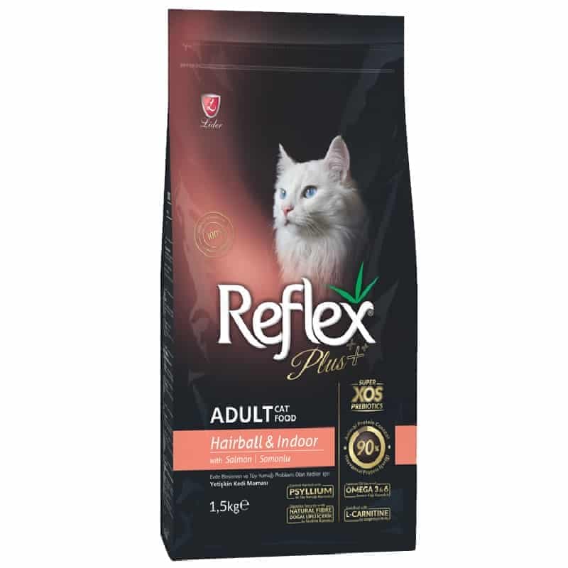 غذای خشک رفلکس پلاس گربه مدل ایندور هربال Hairball-Indoor با طعم ماهی سالمون وزن 1.5 کیلوگرم