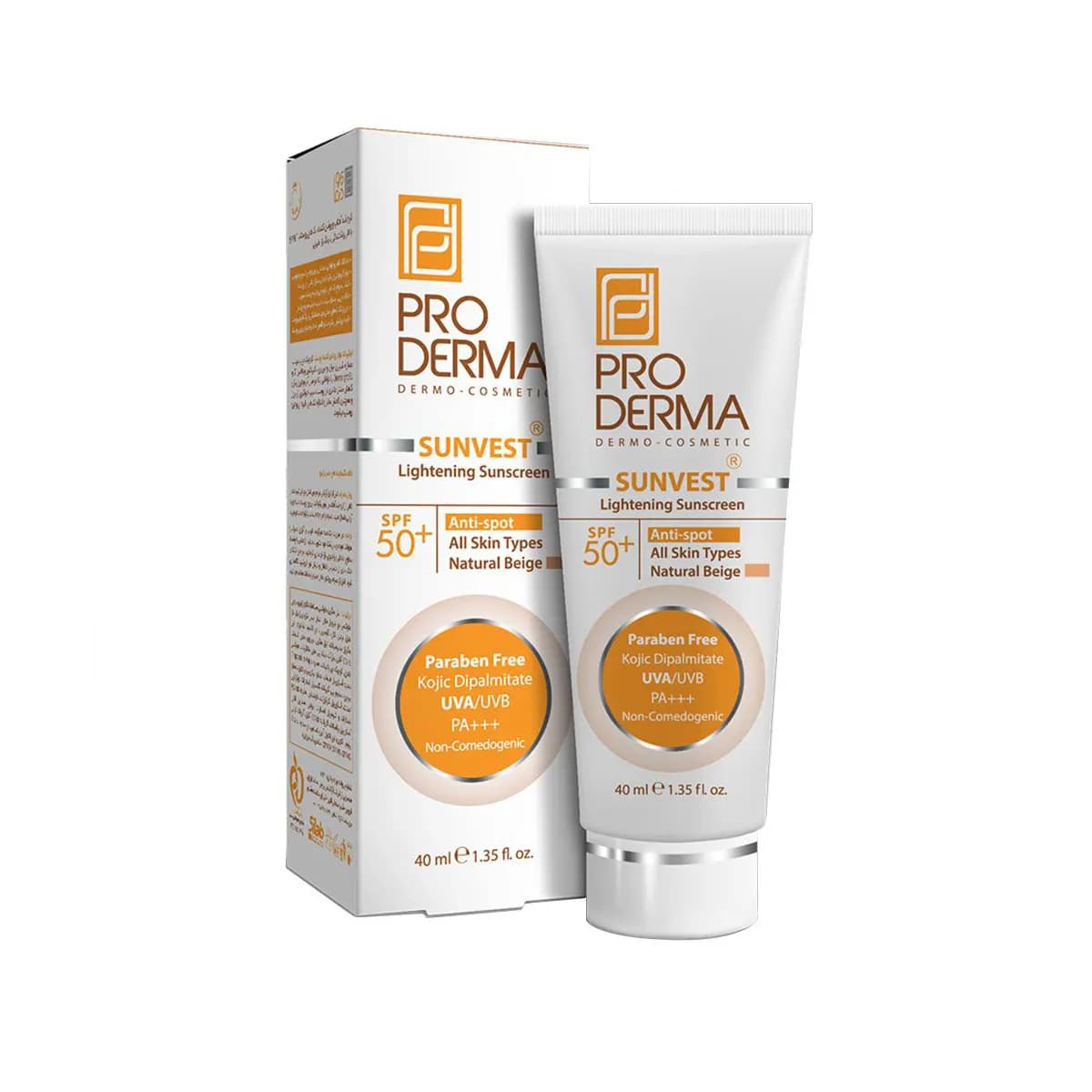 ضد آفتاب ضد لک و روشن کننده +SPF50 بژ طبیعی پرودرما
