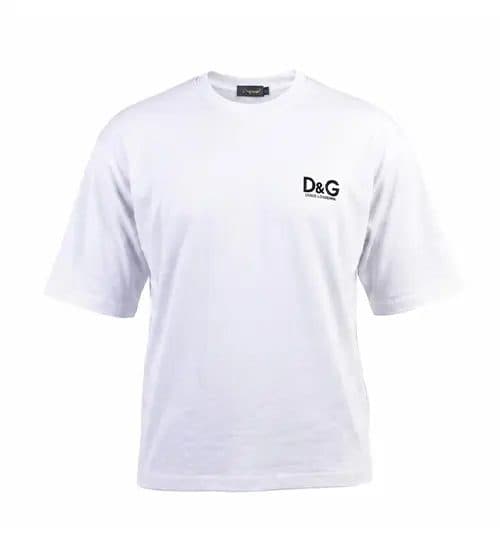 تیشرت یقه گرد مردانه باکسی ساده مچینست سفید D&G مدل 50302
