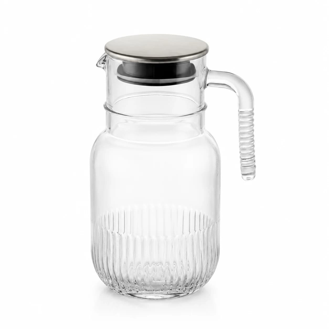 پارچ شیشه ای شیاردار 1.5 لیتر درب استیل لیمون — تصویر ۳