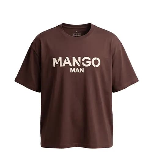 تیشرت یقه گرد مردانه باکسی طرح دار دورس پنبه شکلاتی Mango مدل 50817 — تصویر ۳