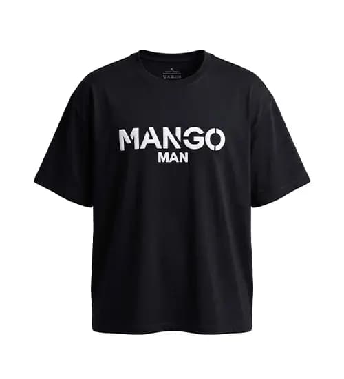 تیشرت یقه گرد مردانه باکسی طرح دار دورس پنبه مشکی Mango مدل 50814 — تصویر ۳